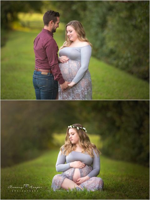 Mother and father to be embracing belly